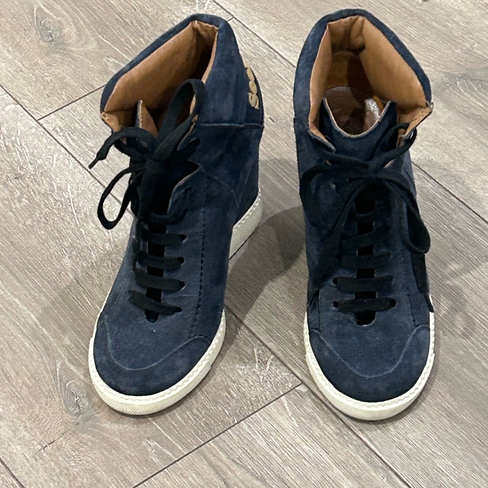 💰SALE💰 SEE BY CHLOE • High Top Blue Wedge Sneakers • sz 37 •